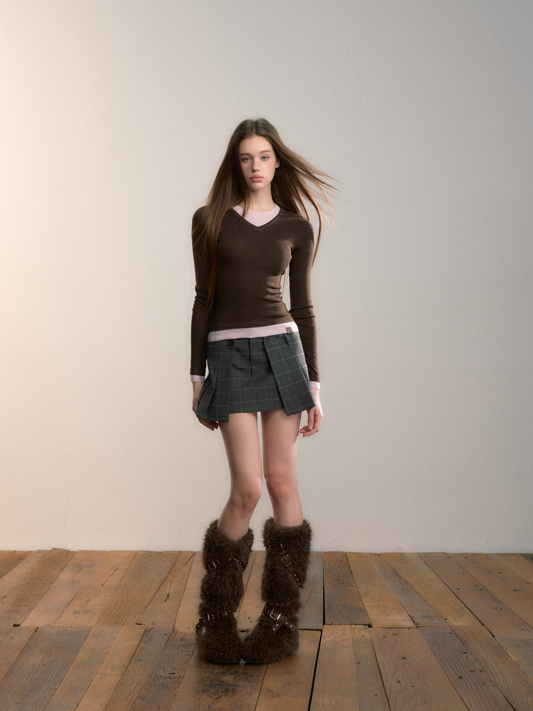 VIA PITTI VIADK709 Fake two contrasting colors V-neck woolen fabric base T