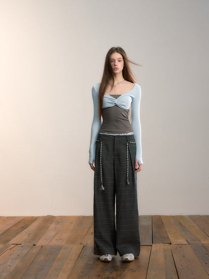 VIA PITTI VIADTP689 Splicing fake two-piece contrasting strapless long sleeved shirt