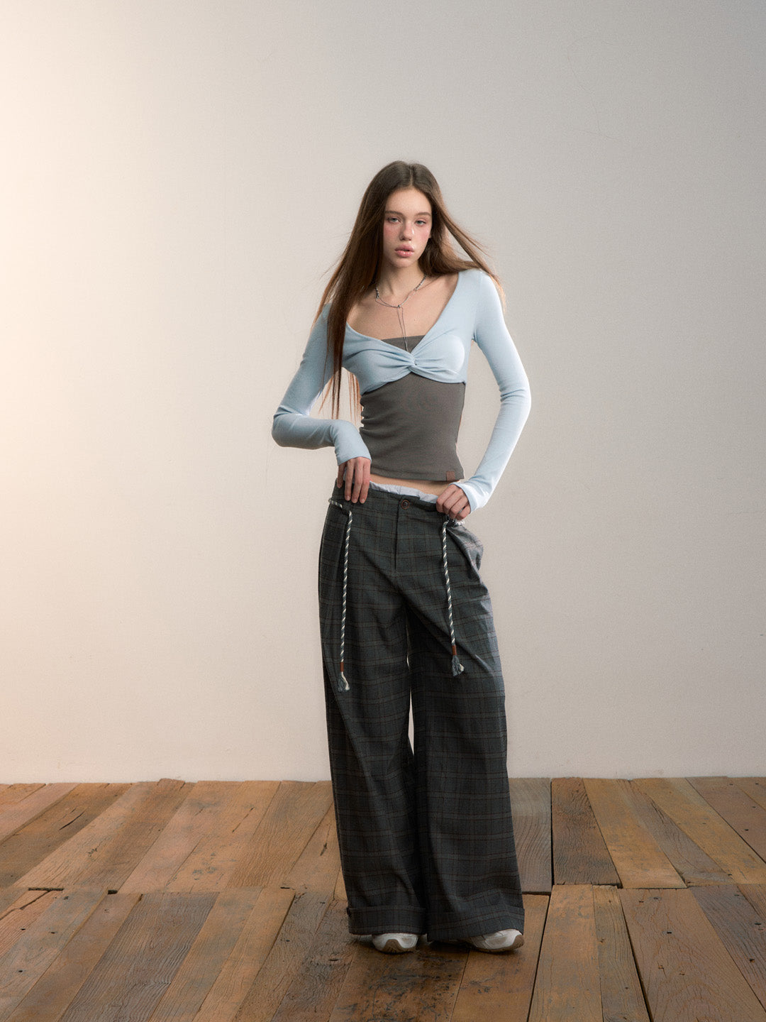 VIA PITTI VIADS649 Double waisted plaid wool casual pants