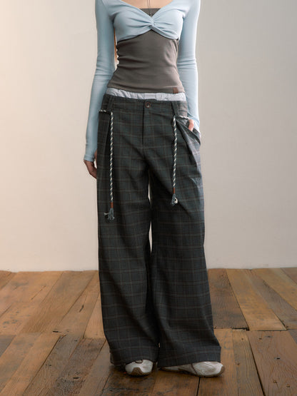 VIA PITTI VIADS649 Double waisted plaid wool casual pants