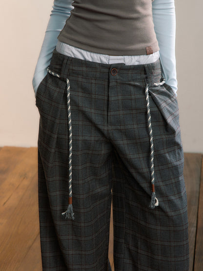VIA PITTI VIADS649 Double waisted plaid wool casual pants