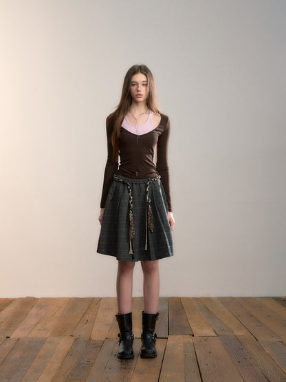 VIA PITTI VIADTP662 Color blocking splicing fake two-piece waist belt base top