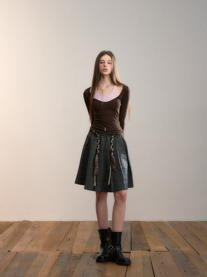 VIA PITTI VIADTP662 Color blocking splicing fake two-piece waist belt base top