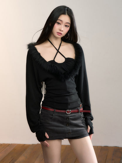 VIA PITTI VIADTP668 Fake two fox fur spliced base tops