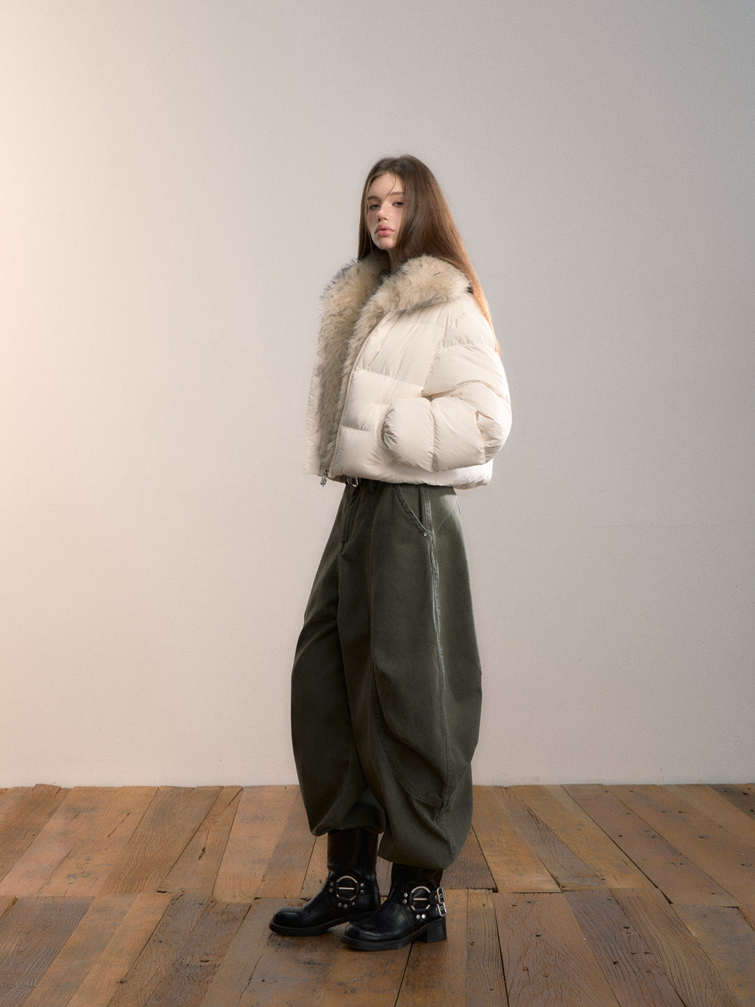 VIA PITTI VIADP717 Military green loose wide leg casual pants