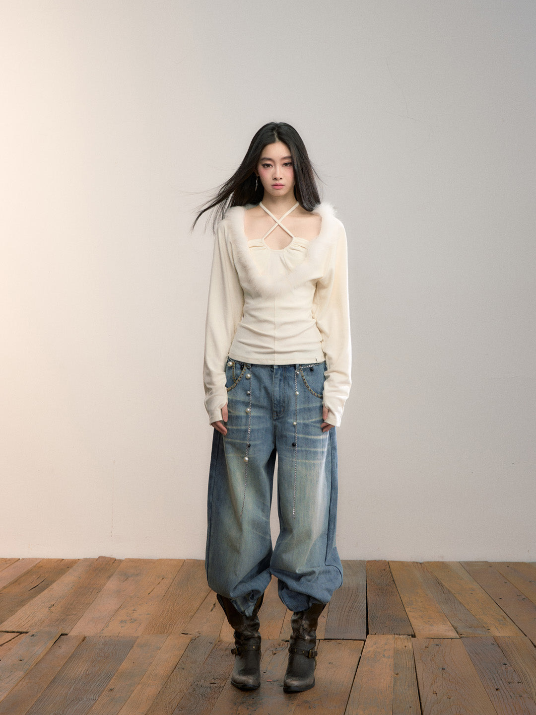 VIA PITTI VIADTP668 Fake two fox fur spliced base tops