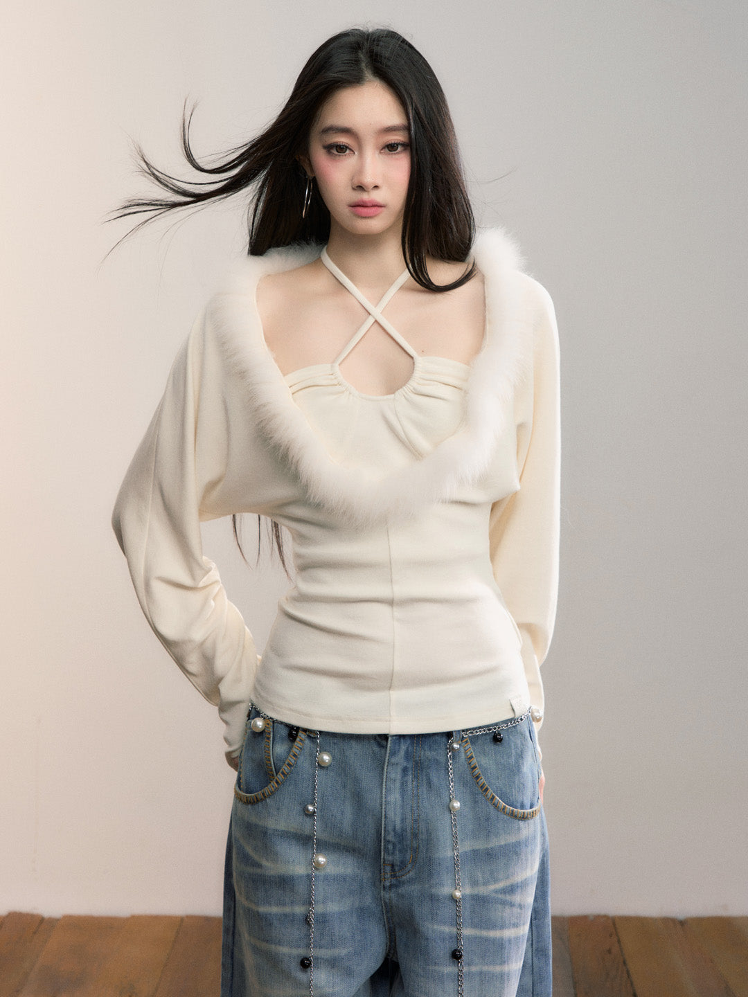 VIA PITTI VIADTP668 Fake two fox fur spliced base tops