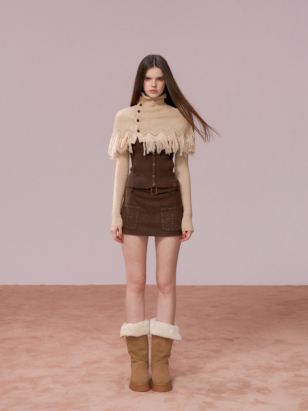 VIA PITTI VIADK779 Two piece set of high necked woolen base and tassel cape