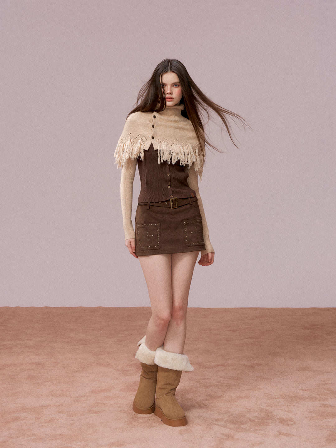 VIA PITTI VIADK779 Two piece set of high necked woolen base and tassel cape