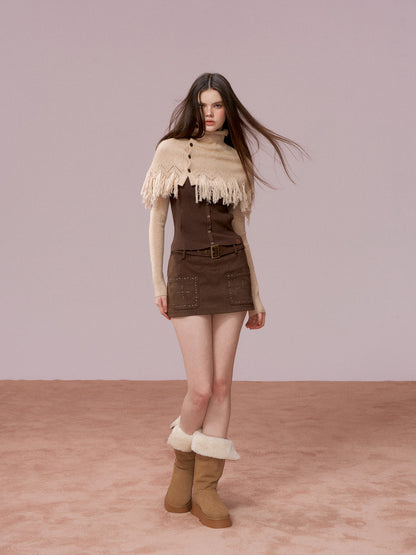 VIA PITTI VIADK779 Two piece set of high necked woolen base and tassel cape