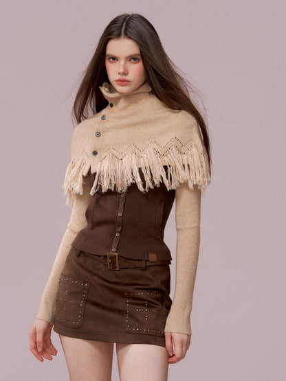 VIA PITTI VIADK779 Two piece set of high necked woolen base and tassel cape