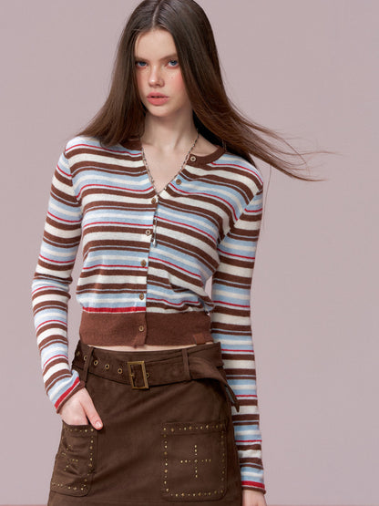 VIA PITTI VIADK756 Contrasting striped woolen cardigan