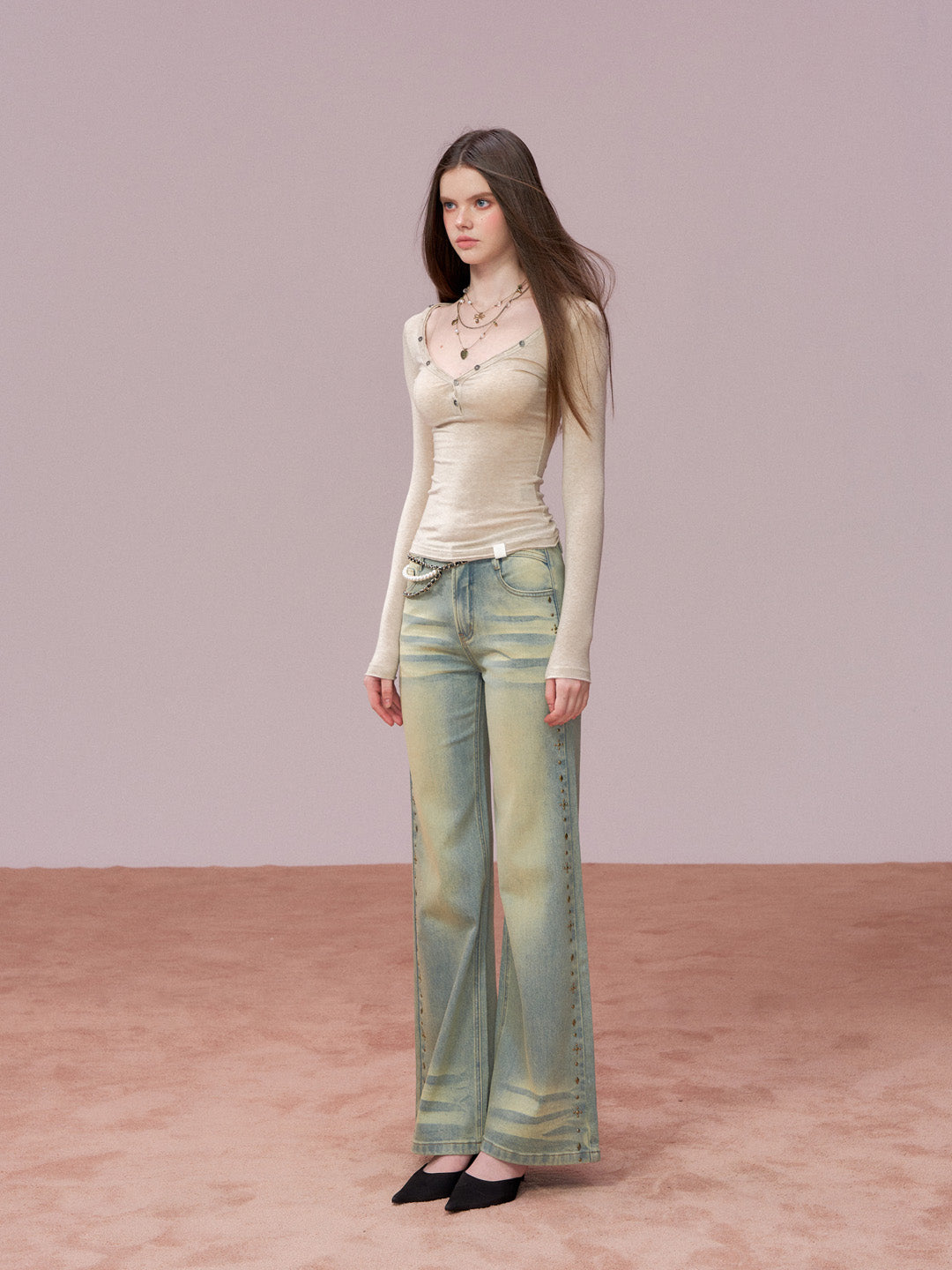 VIA PITTI VIADTP729 Button decoration round neck base T