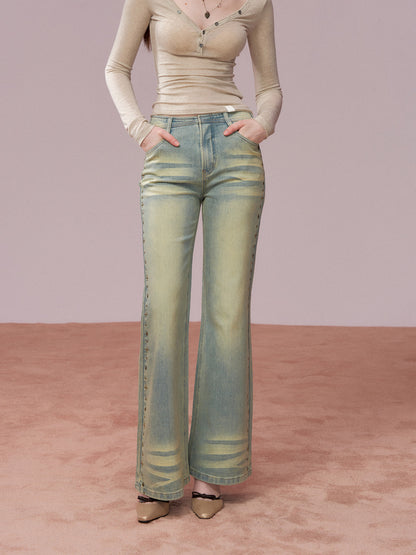 VIA PITTI VIADP763 Rivet decoration washed denim pants