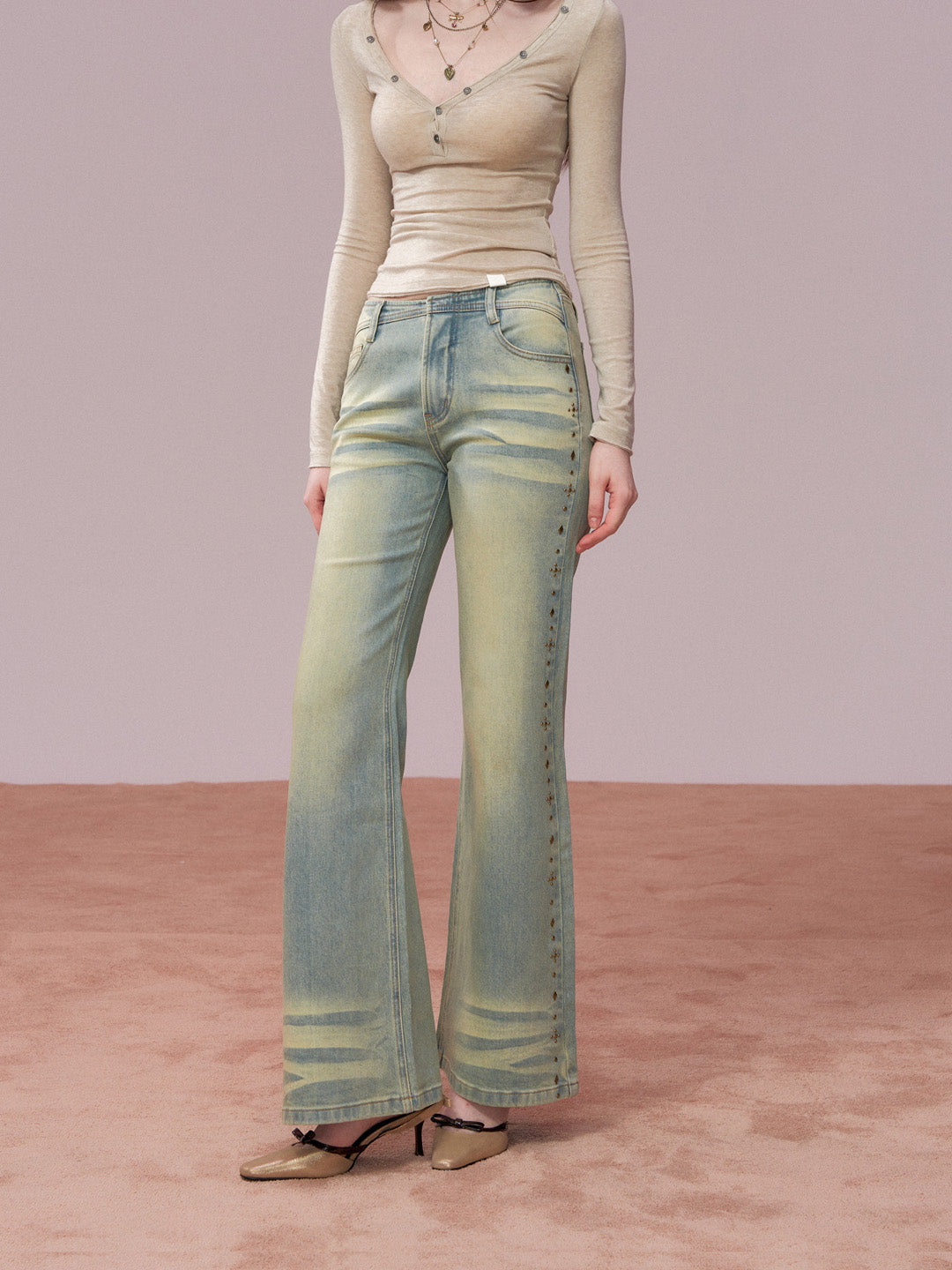 VIA PITTI VIADP763 Rivet decoration washed denim pants