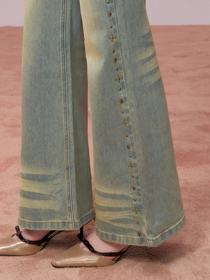 VIA PITTI VIADP763 Rivet decoration washed denim pants