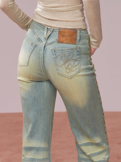 VIA PITTI VIADP763 Rivet decoration washed denim pants