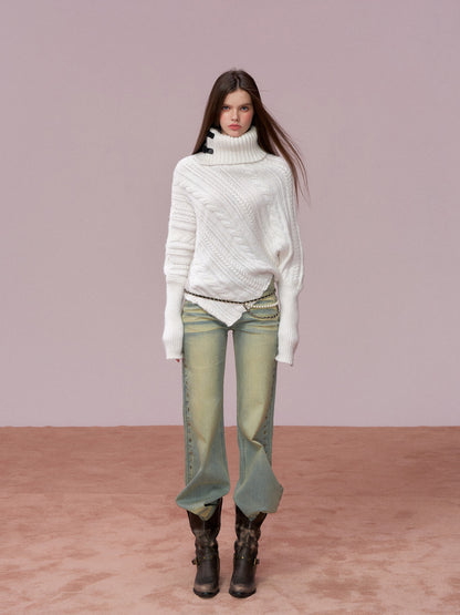 VIA PITTI VIADK739 Leather buckle high neck irregular thickened version cloak sweater