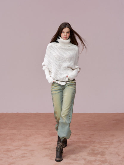 VIA PITTI VIADK739 Leather buckle high neck irregular thickened version cloak sweater