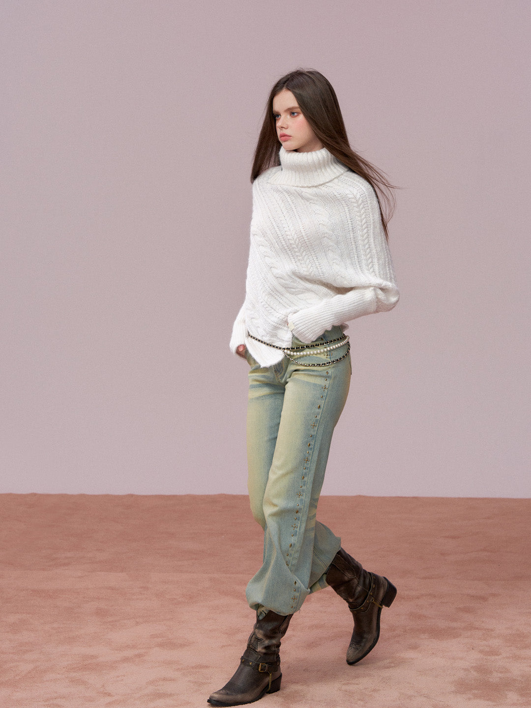 VIA PITTI VIADK739 Leather buckle high neck irregular thickened version cloak sweater