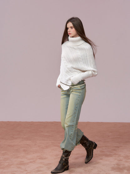 VIA PITTI VIADK739 Leather buckle high neck irregular thickened version cloak sweater