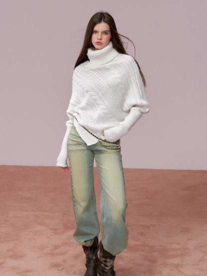 VIA PITTI VIADK739 Leather buckle high neck irregular thickened version cloak sweater