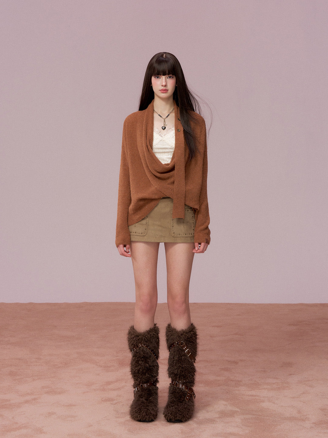 VIA PITTI VIADK757 Woolen ribbon swinging collar sweater