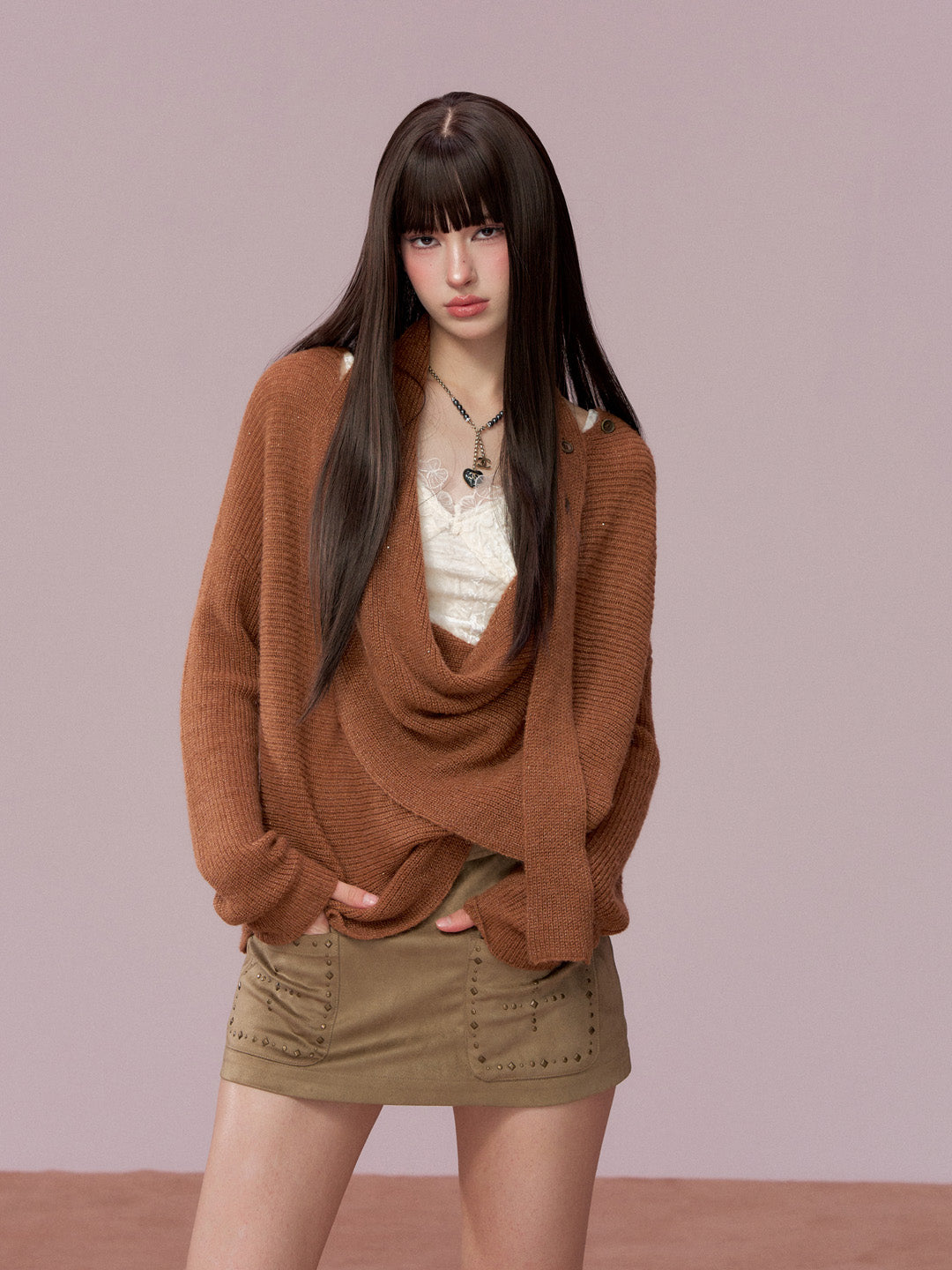 VIA PITTI VIADK757 Woolen ribbon swinging collar sweater