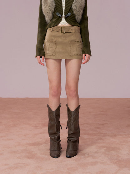 VIA PITTI VIADS706 Rivet waistband suede skirt