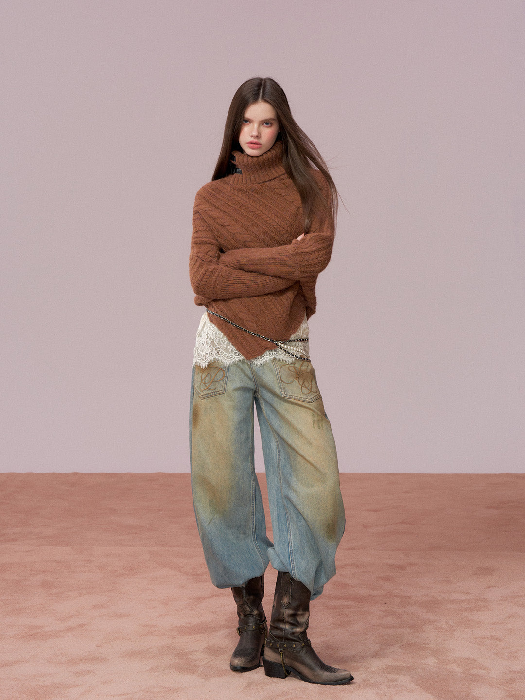 VIA PITTI VIADK739 Leather buckle high neck irregular thickened version cloak sweater