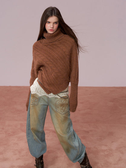 VIA PITTI VIADK739 Leather buckle high neck irregular thickened version cloak sweater