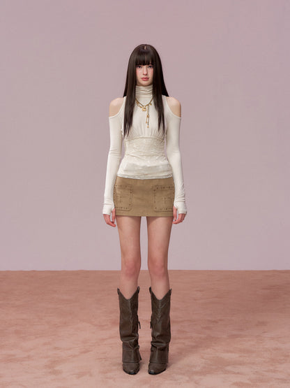 VIA PITTI VIADTP727 High neck lace patchwork base long sleeved shirt