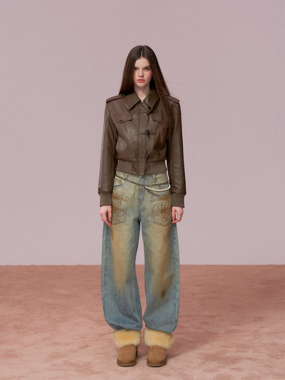 VIA PITTI VIADC721 Heavy duty and thick velvet short leather jacket