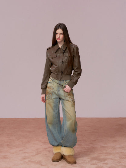 VIA PITTI VIADC721 Heavy duty and thick velvet short leather jacket