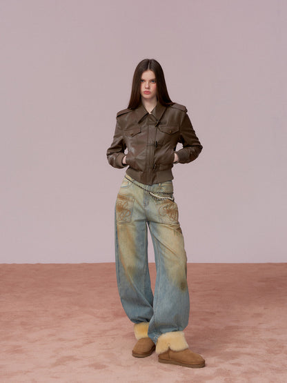 VIA PITTI VIADC721 Heavy duty and thick velvet short leather jacket