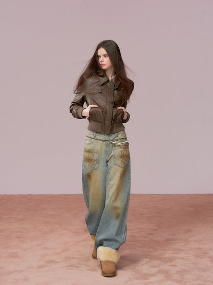 VIA PITTI VIADC721 Heavy duty and thick velvet short leather jacket