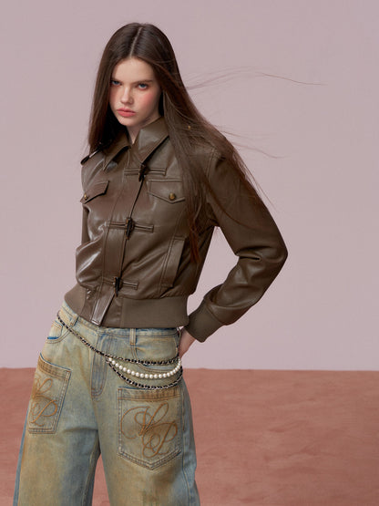 VIA PITTI VIADC721 Heavy duty and thick velvet short leather jacket