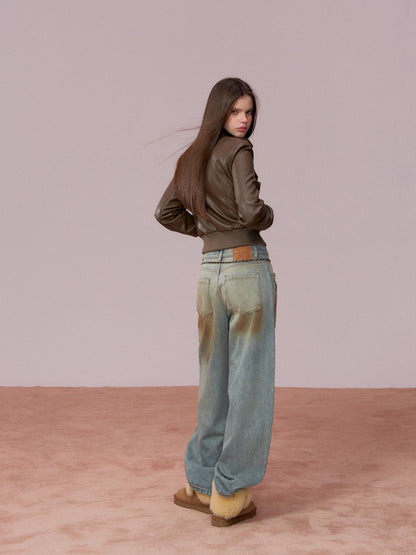 VIA PITTI VIADC721 Heavy duty and thick velvet short leather jacket