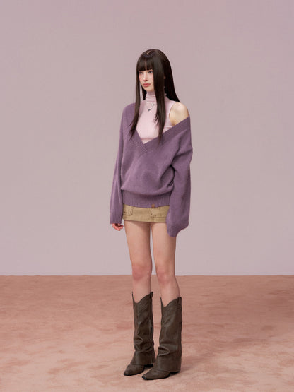 VIA PITTI VIADK781 Heavy wool big V-neck loose sweater