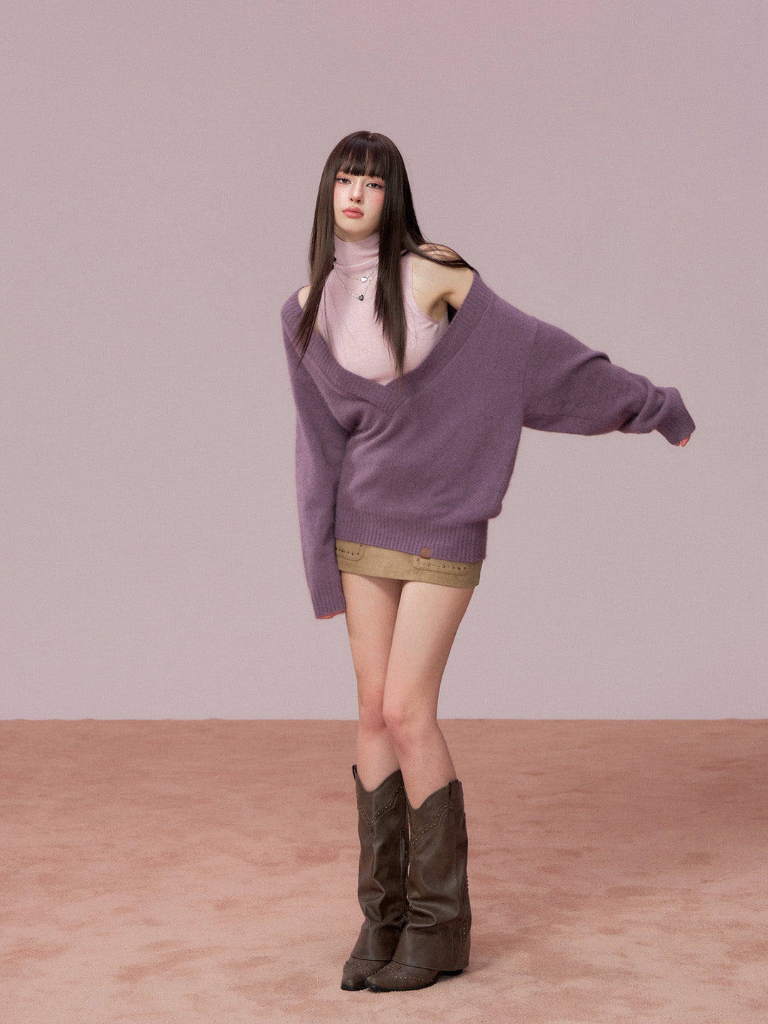 VIA PITTI VIADK781 Heavy wool big V-neck loose sweater