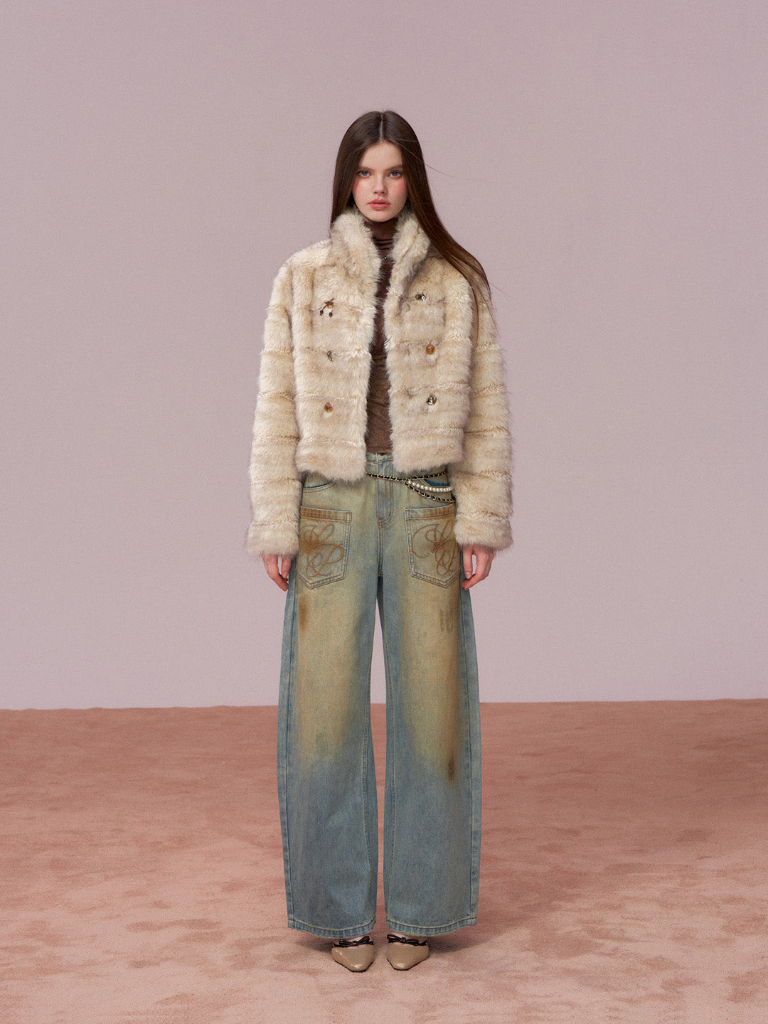 VIA PITTI VIADC728 Button decoration fur coat