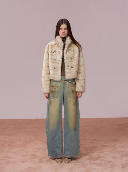 VIA PITTI VIADC728 Button decoration fur coat