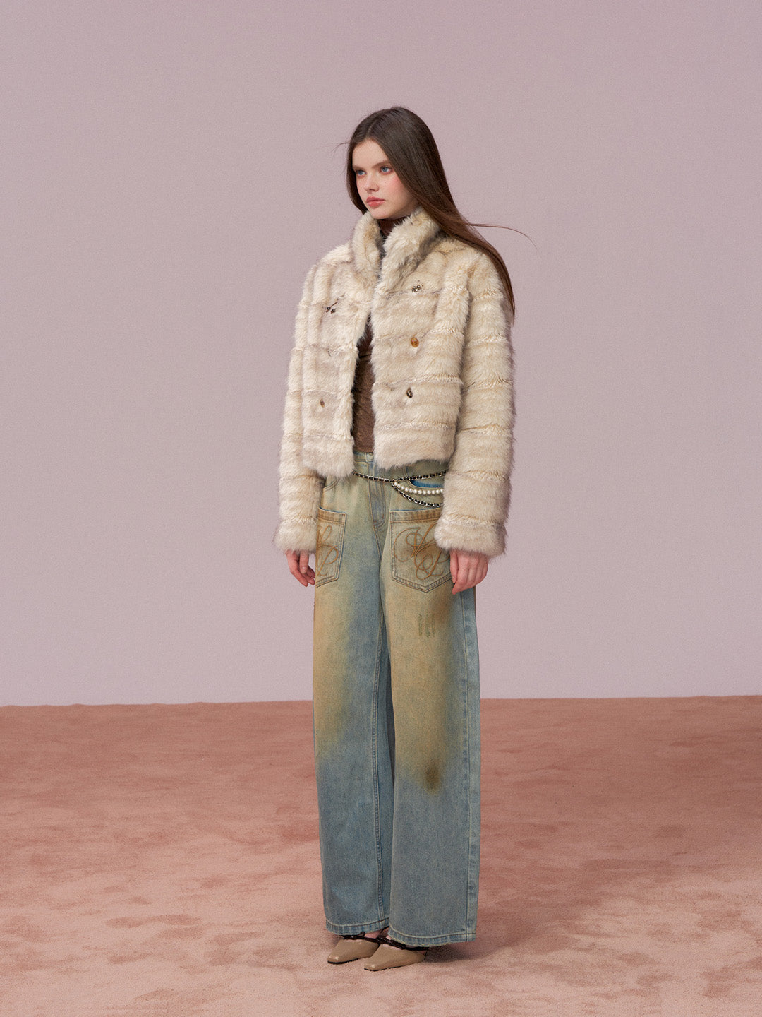 VIA PITTI VIADC728 Button decoration fur coat