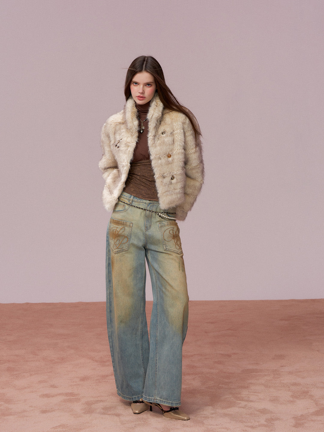 VIA PITTI VIADC728 Button decoration fur coat