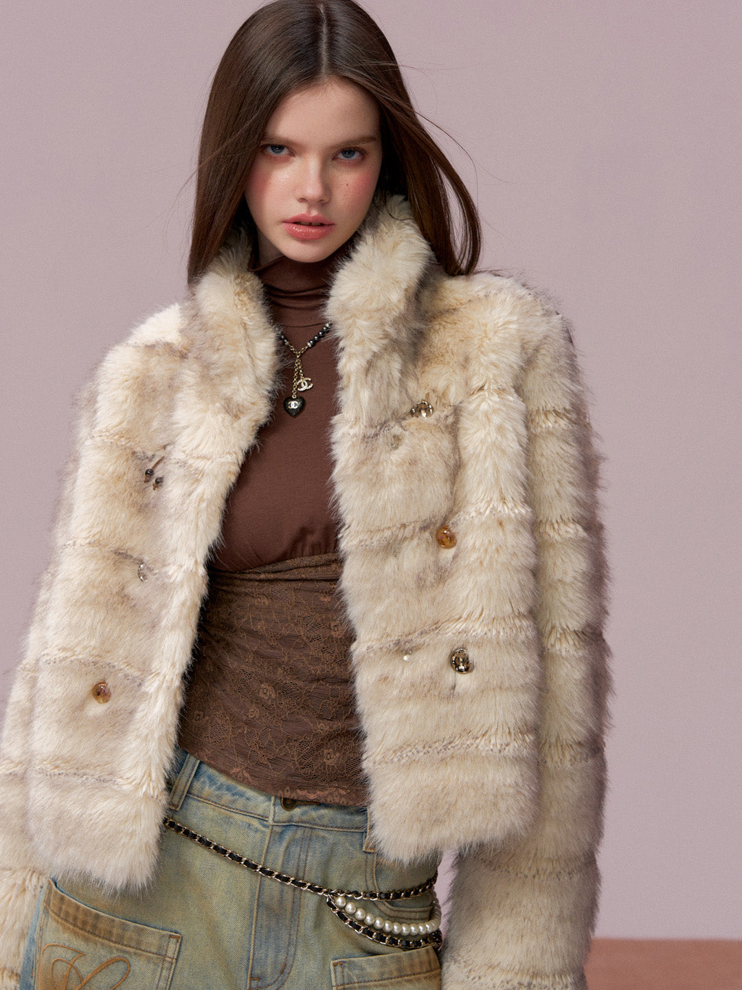 VIA PITTI VIADC728 Button decoration fur coat