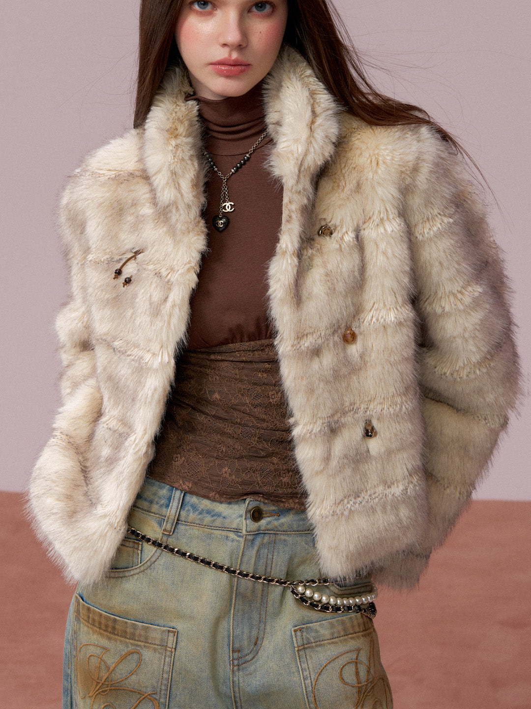 VIA PITTI VIADC728 Button decoration fur coat