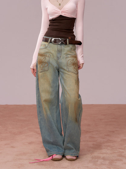 VIA PITTI VIADP778 Distressed large pocket loose-fitting denim trousers