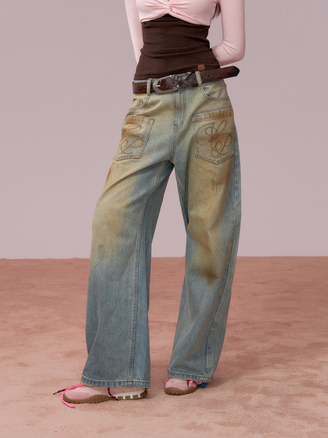VIA PITTI VIADP778 Distressed large pocket loose-fitting denim trousers