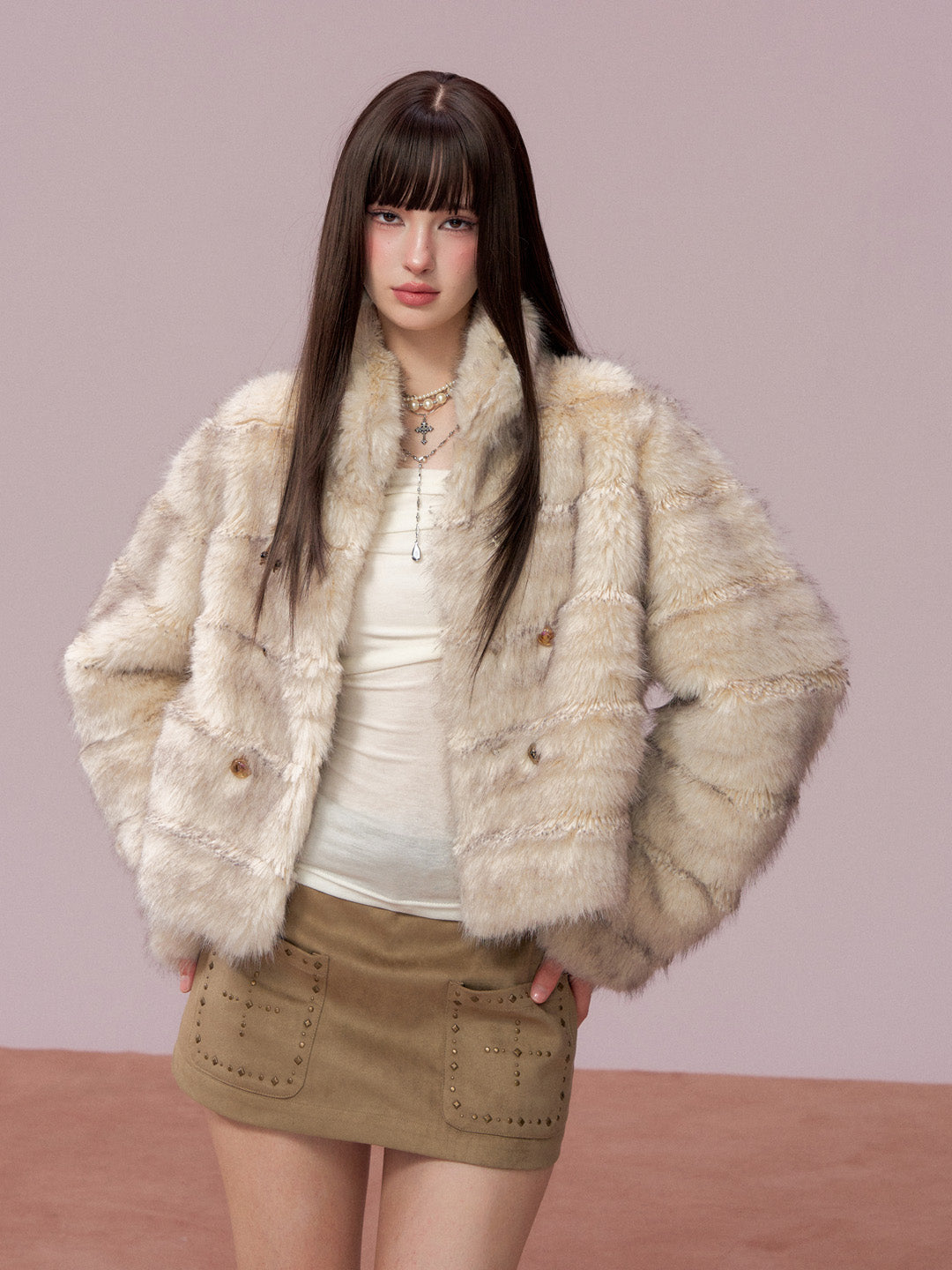 VIA PITTI VIADC728 Button decoration fur coat