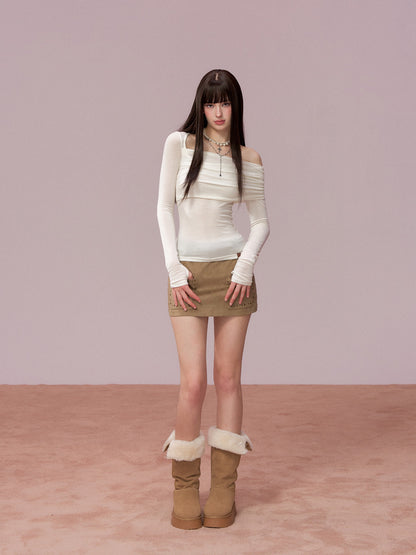 VIA PITTI VIADTP667 Irregular off shoulder long sleeved T-shirt